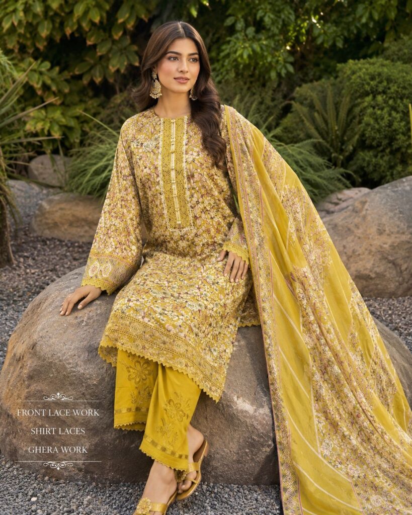 Mustard Yellow Printed 3 Piece Suit