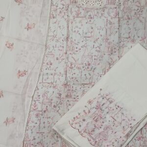 Premium Embroidered 3-Piece Lawn Suit – Pastel Floral & Mughal Print